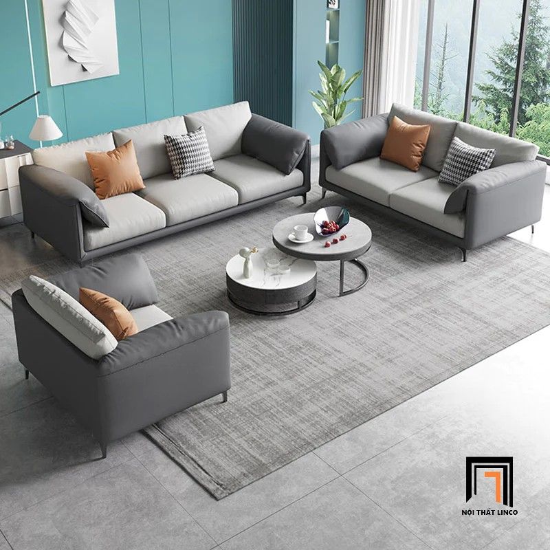 Ghế sofa băng dài 2m15 da công nghiệp BT297 Lesca phối màu xám