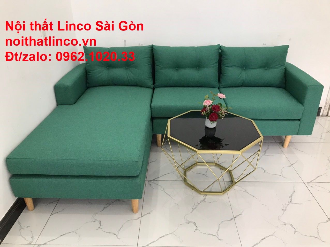 Sofa góc giá rẻ | Sofa phòng khách Góc chữ L Xanh ngọc rẻ đẹp | Nội thất Linco Sài Gòn