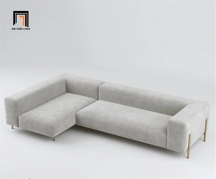 Sofa góc L vải nỉ xám trắng GT241 Moront 2m4 x 1m6 chân inox