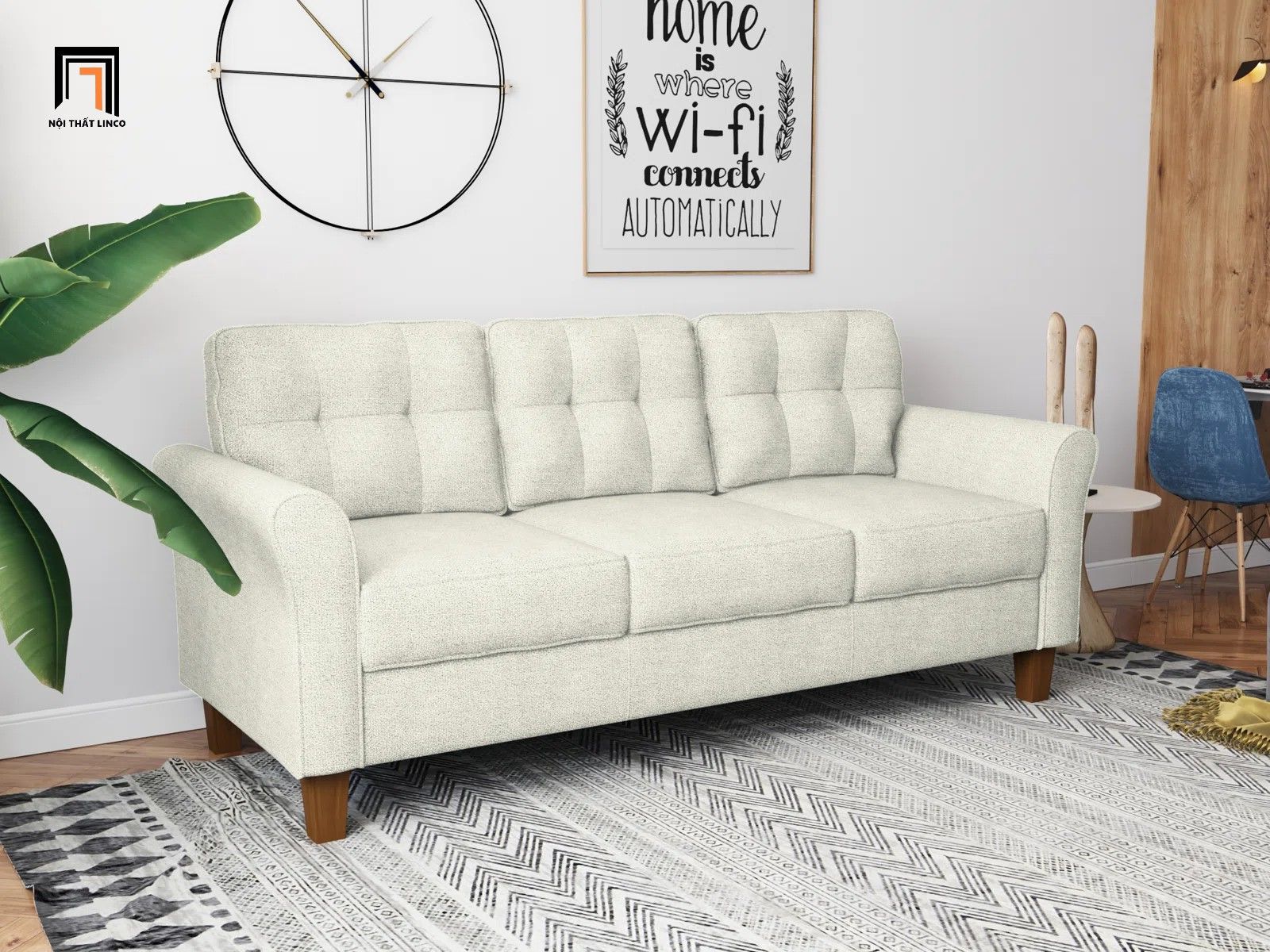 Ghế sofa băng vải nỉ BT155 Freedom 2m màu trắng kem