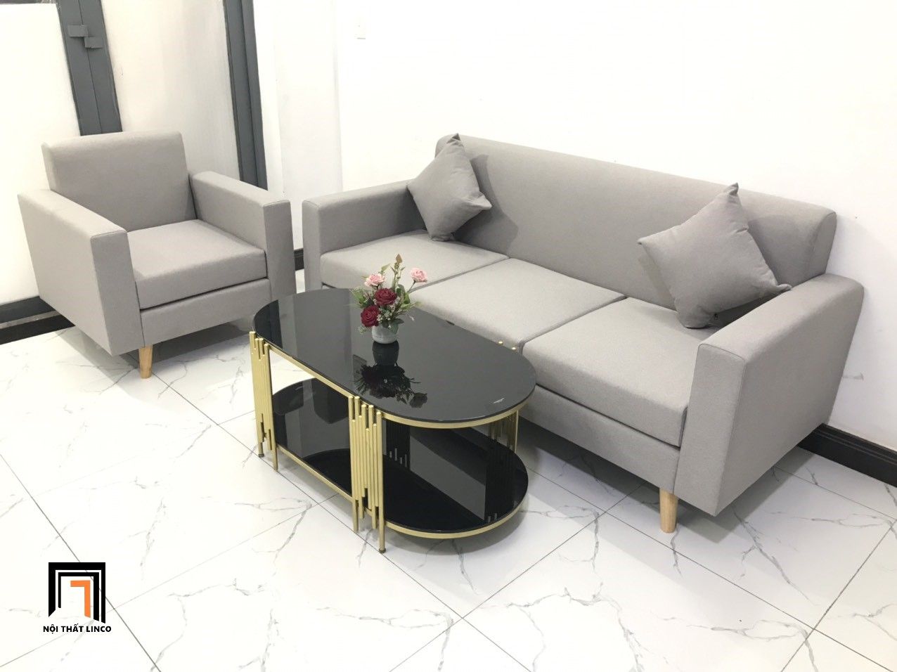 Bộ ghế sofa phòng khách giá rẻ NS05 màu xam ghi trắng