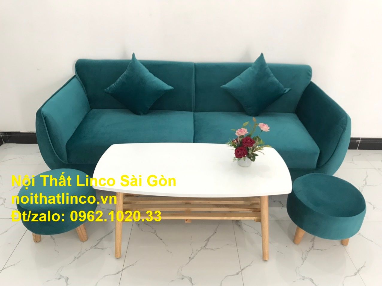 Bộ ghế salon sopha xanh cổ vịt giá rẻ | salong xanh lá cây phòng khách đẹp | Nội thất Linco Sài Gòn
