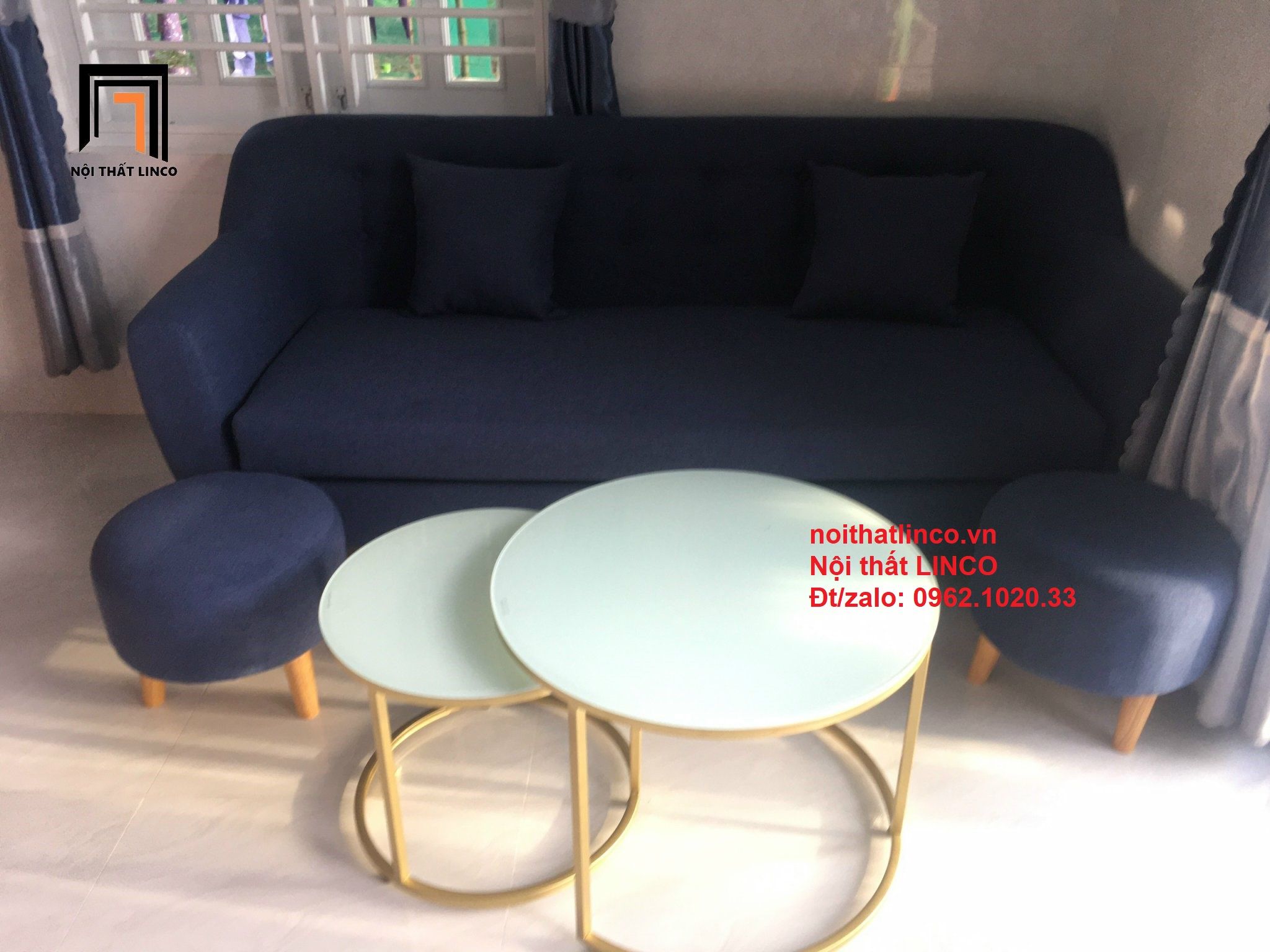 Bộ bàn ghế sofa băng 1m9 giá rẻ BGN màu xanh đen cho chung cư