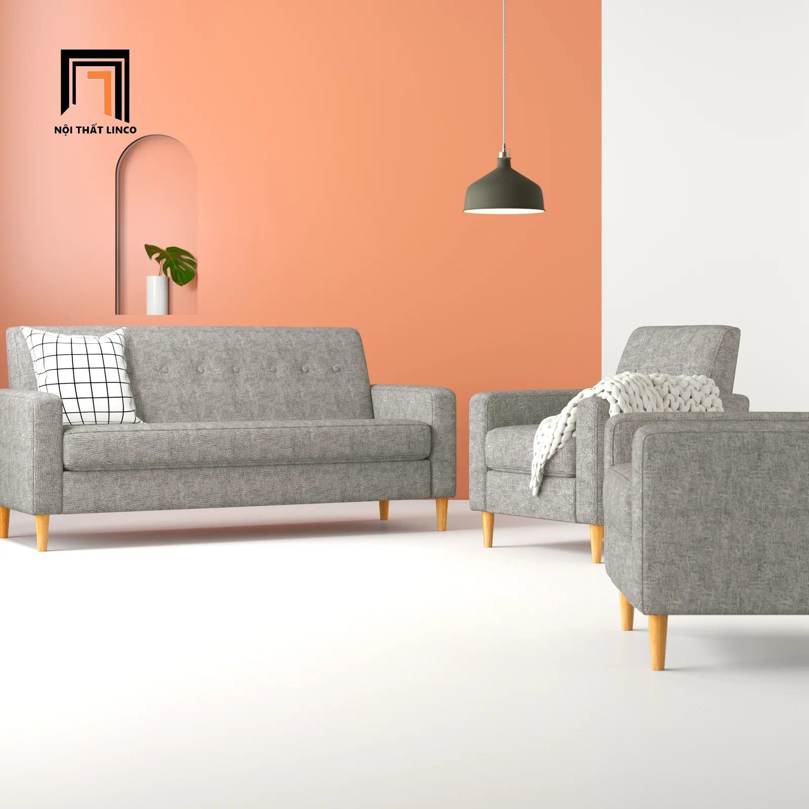 Bộ ghế sofa phòng khách nhỏ gọn KT120 Wachtel vải nỉ giá rẻ
