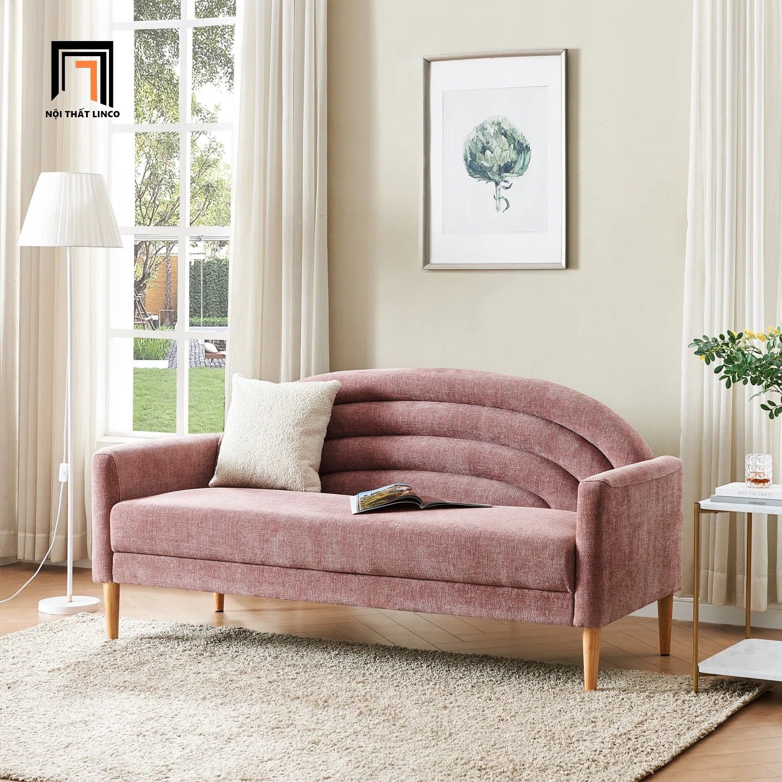 Ghế sofa băng cong xinh xắn BT184 Michala 1m6 vải nỉ