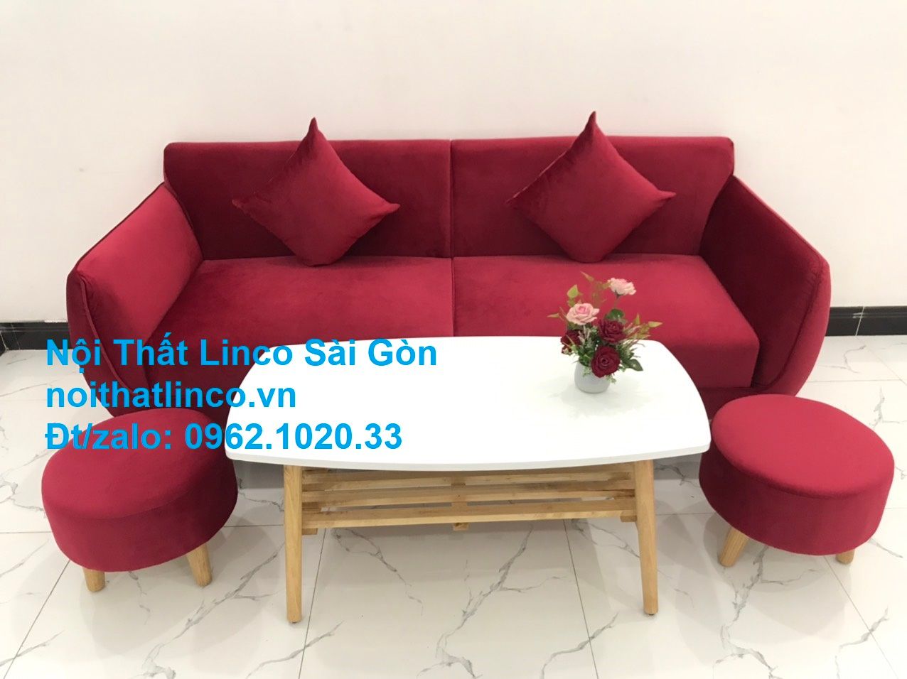 Ghế sofa văng dài 1m9 | Salong băng giá rẻ màu đỏ phòng khách | Nội thất Linco Sài Gòn