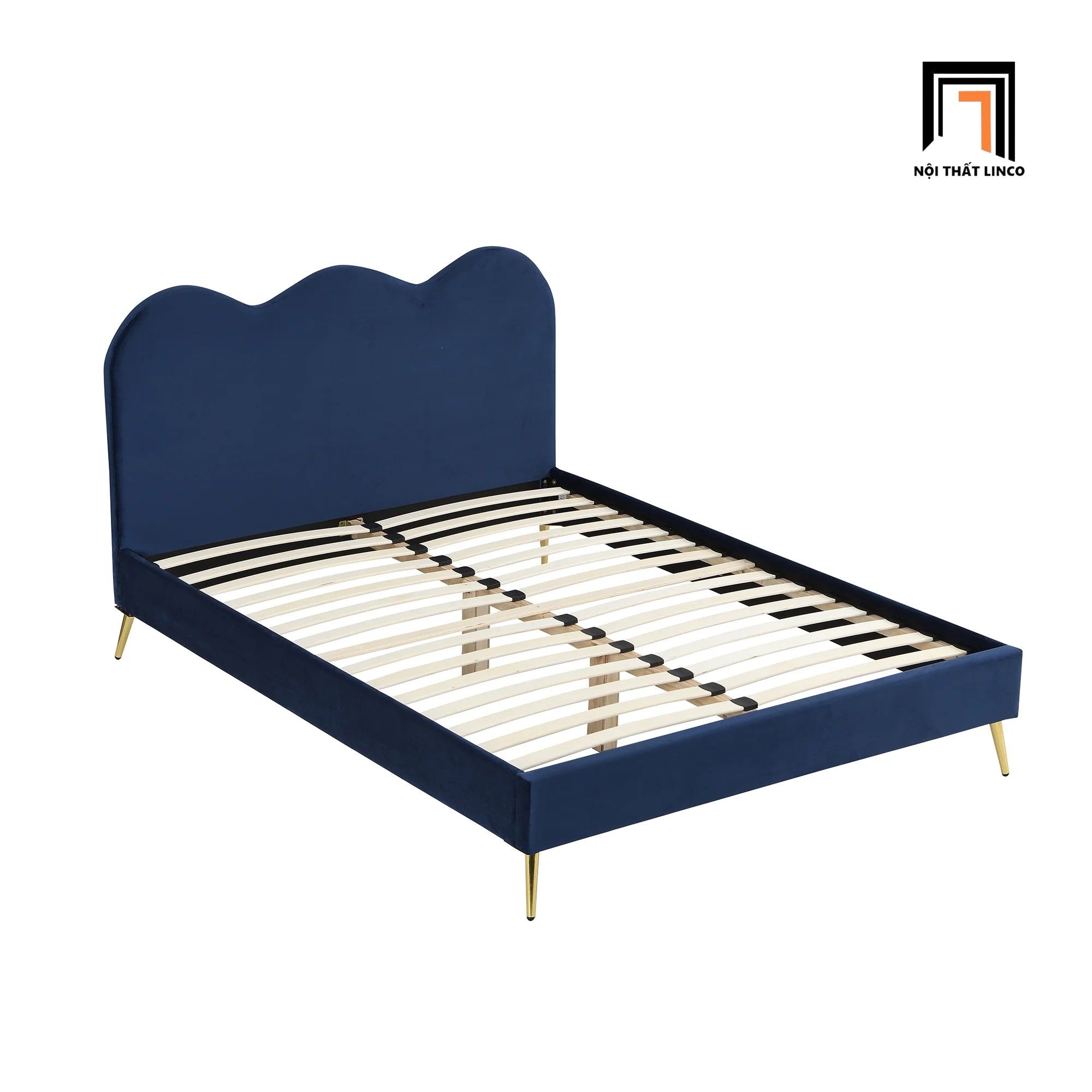 Giường ngủ dài 1m6 x 2m đẹp GN68 Gidea màu xanh đậm vải nhung