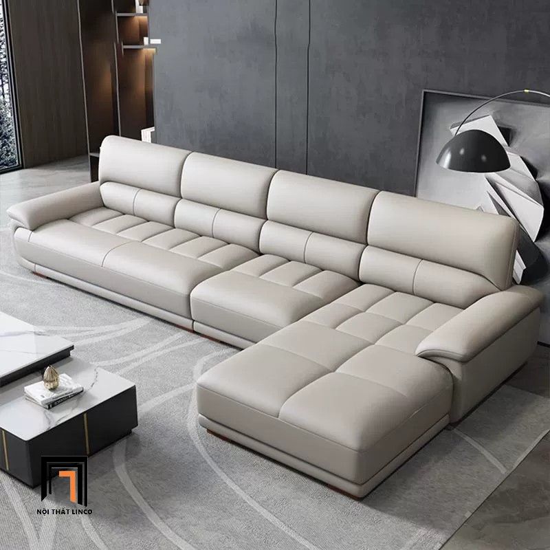 Sofa góc chữ L da giả xám trắng GT264 Genola 3m x 1m6 cao cấp