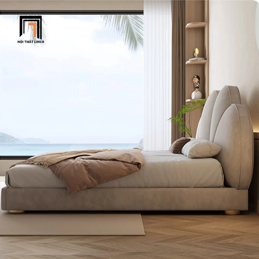 Giường ngủ hình trái tim GN29 Danon màu xám trắng vải nhung