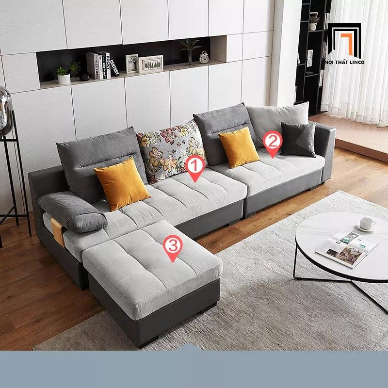 Ghế sofa góc L GT18 Linsy 3m25 x 1m6 cho phòng khách diện tích lớn