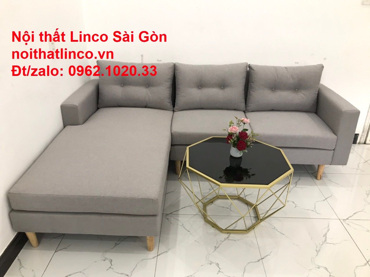 Bộ sofa góc giá rẻ | Ghế sofa góc L xám trắng đẹp giá rẻ nhỏ phòng khách | Nội thất Linco Tphcm Sài Gòn