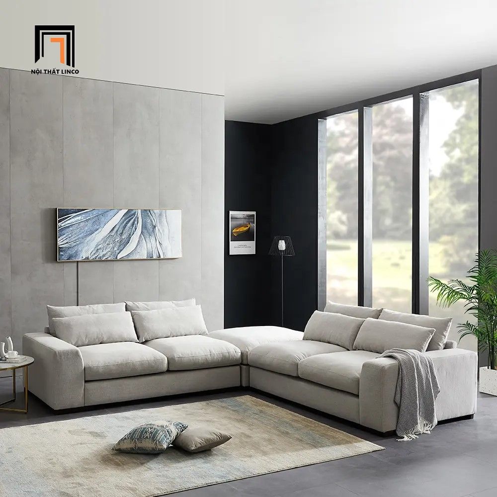 Ghế sofa góc đa năng GT167 Palash 2m8 x 1m6 xám trắng nhung