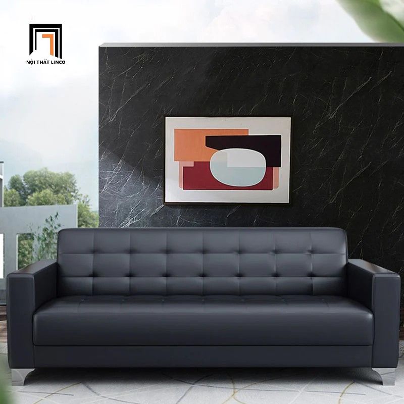 Bộ ghế sofa văn phòng da giả KT76 Custer màu đen