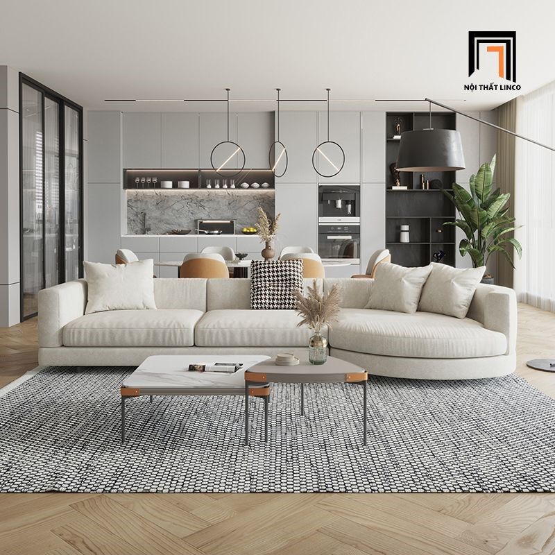 Bộ ghế sofa góc L 3m2 x 1m2 GT182 Zingo màu xám trắng hiện đại