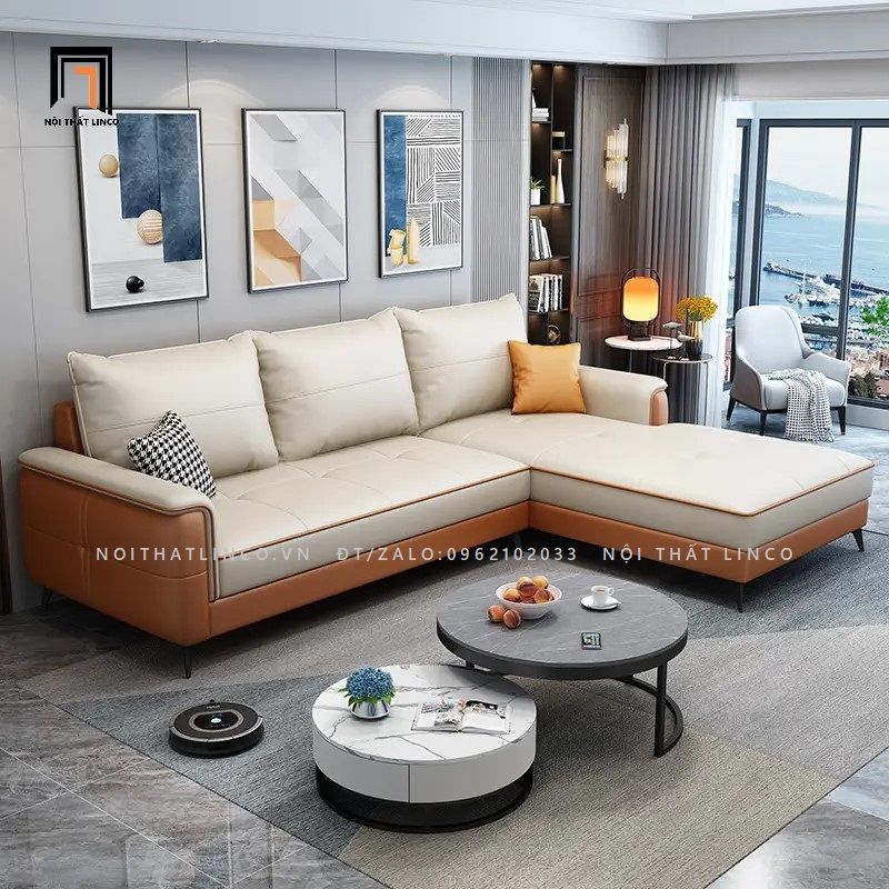 Bộ ghế sofa góc da giả GT61 Bovasis hiện đại