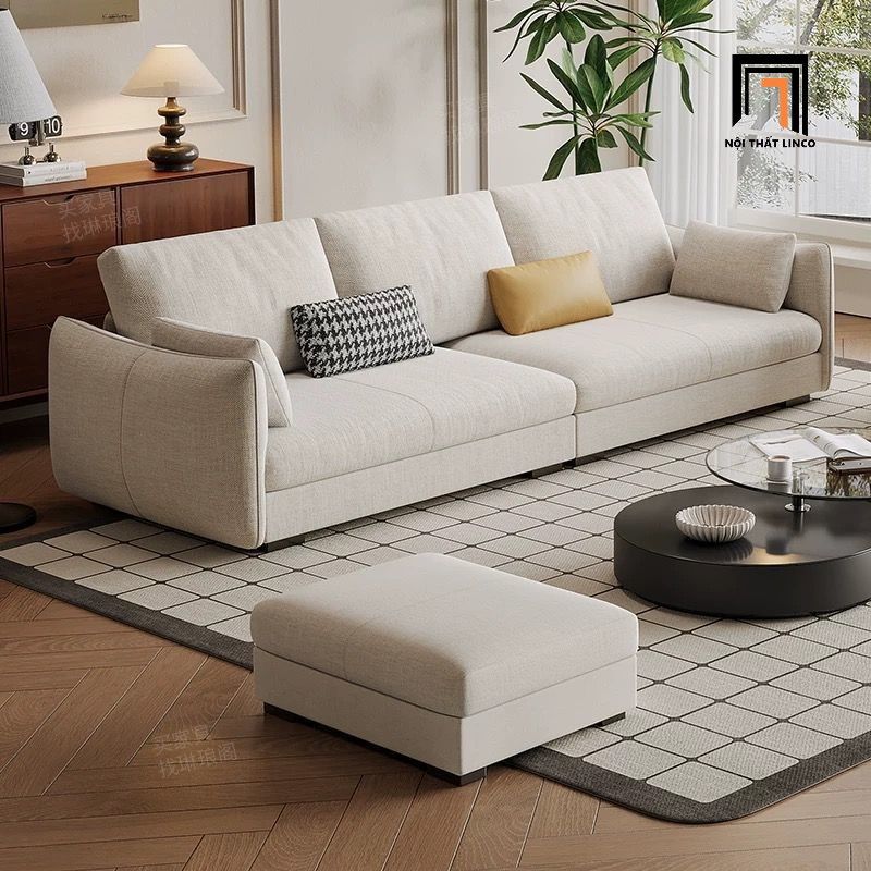 Set ghế sofa phòng khách gia đình KT150 Lacon xám trắng nỉ