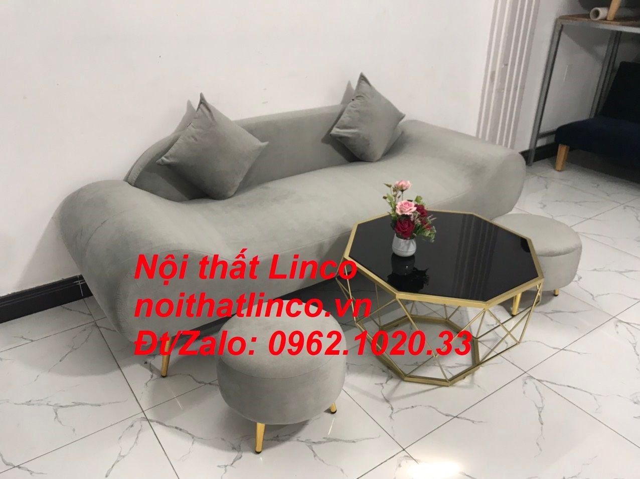 Bộ ghế sofa văng băng thuyền xám lông chuột nhỏ Nội thất Linco Sài Gòn