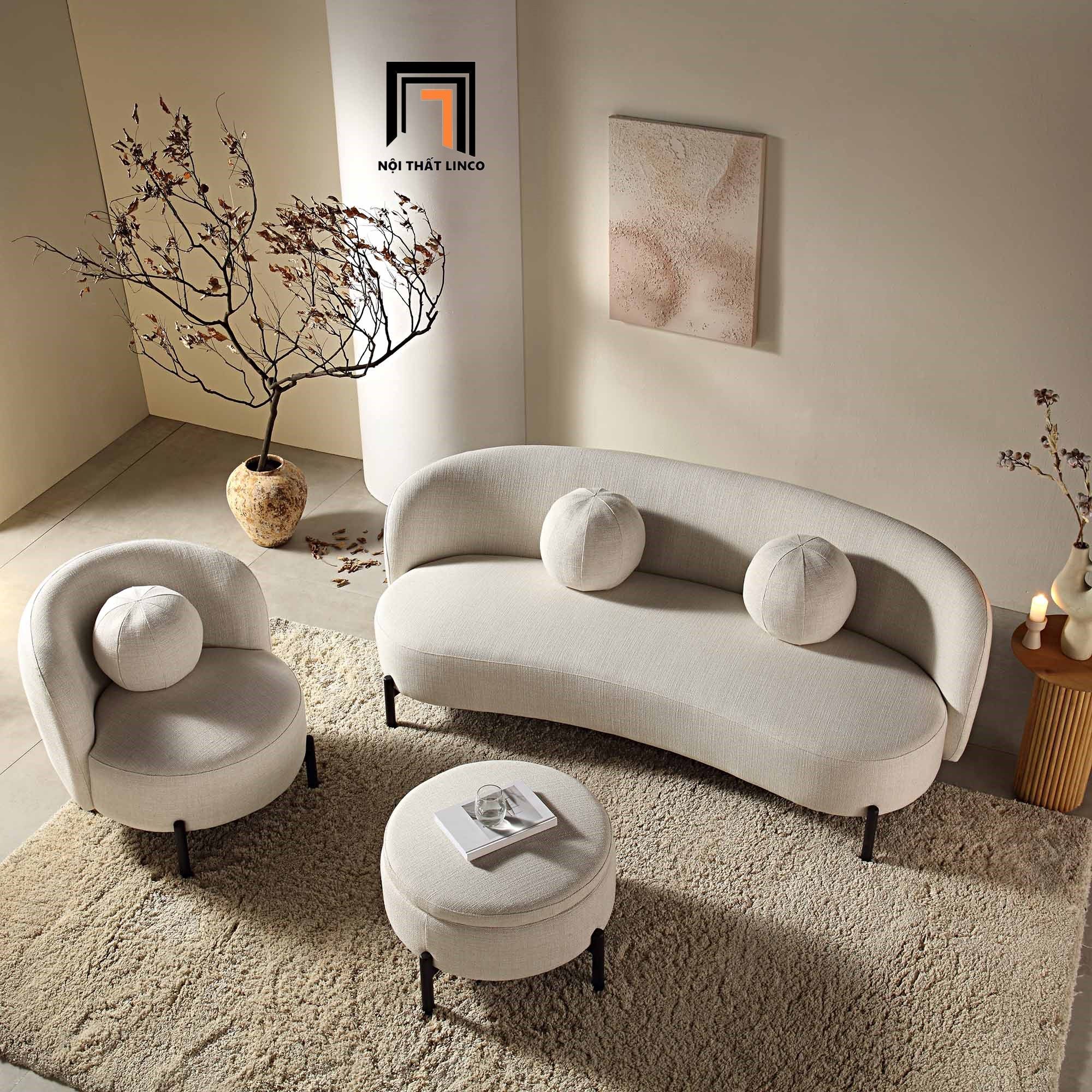 Ghế sofa băng cong xinh xắn BT312 Amboise dài 2m1 xám trắng