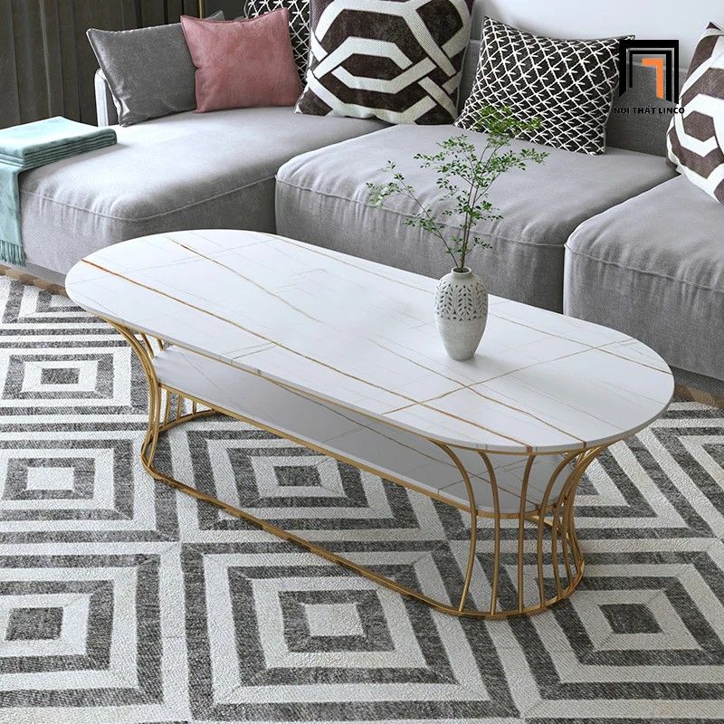 Bàn sofa phòng khách hình oval mặt đá 1m x 50 BSF50 Kirdy xám đậm