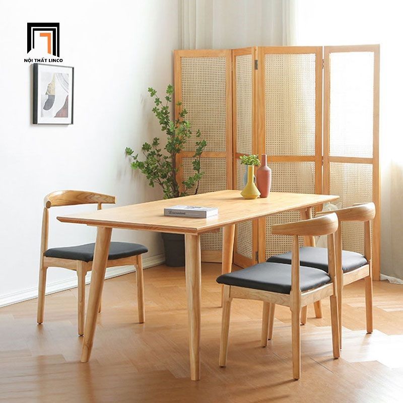 Set bàn ăn 6 ghế gỗ tự nhiên giá rẻ 33-KH6-G12-B108 nệm da giả