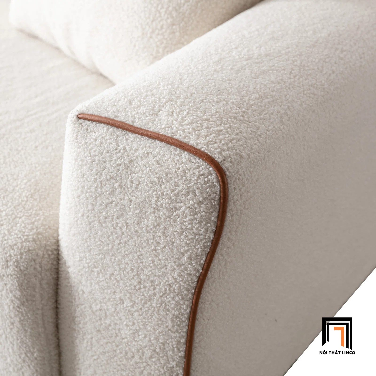 Ghế sofa băng dài 2m BT164 LiQuin vải lông cừu trắng kem