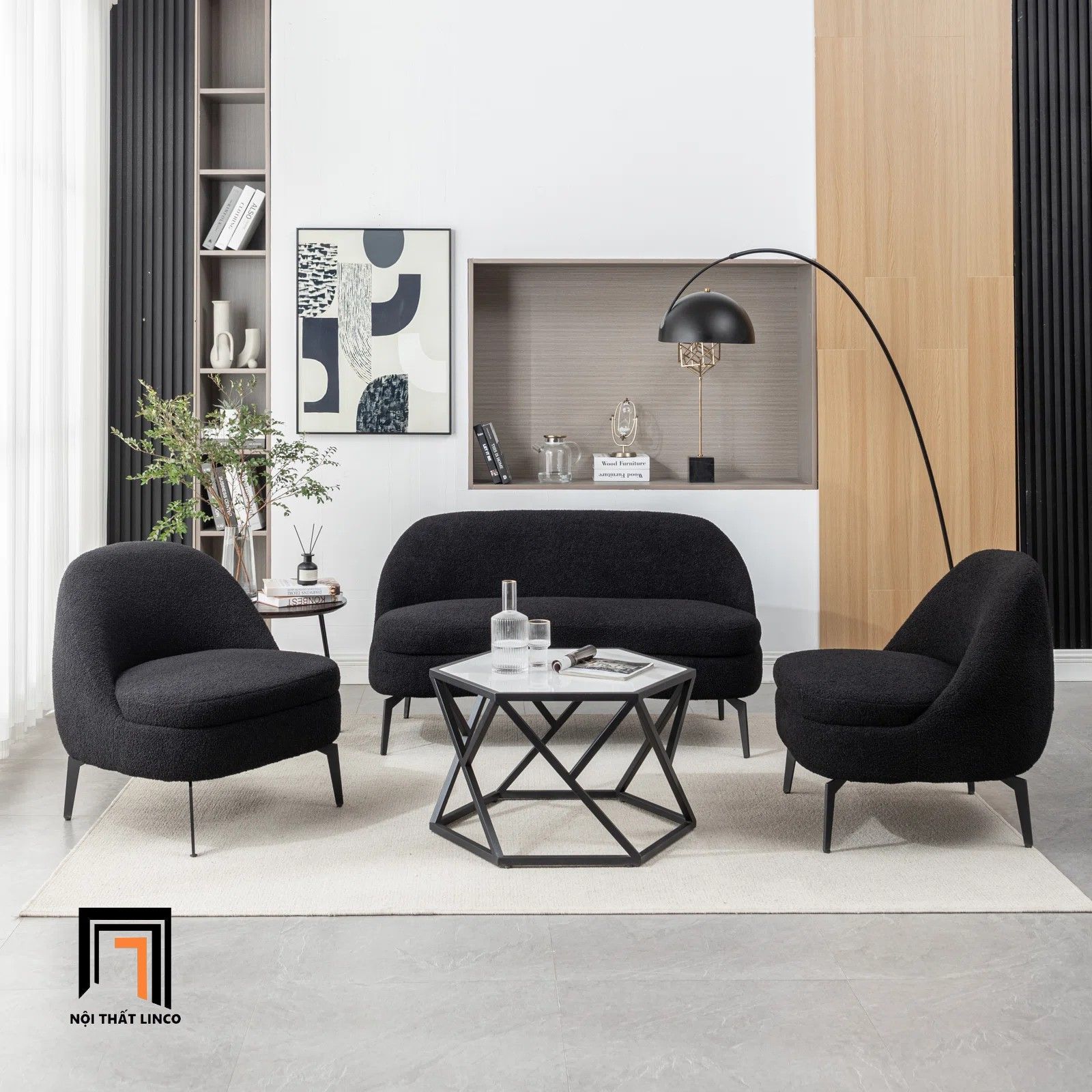 Bộ ghế sofa phòng khách nhỏ gọn KT129 Cayde vải lông cừu