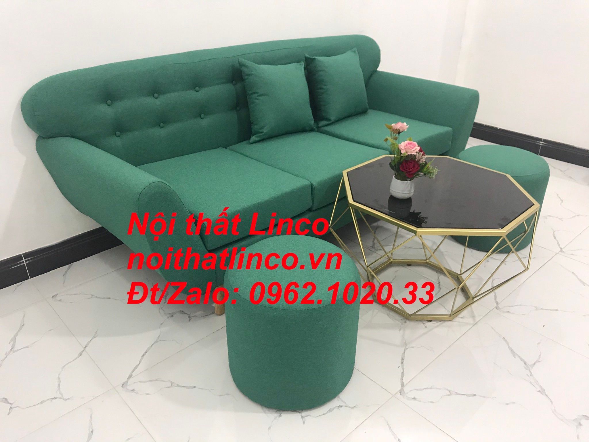 Bộ ghế sofa băng xanh ngọc lá cây giá rẻ nhỏ Nội thất Linco Sài Gòn SG