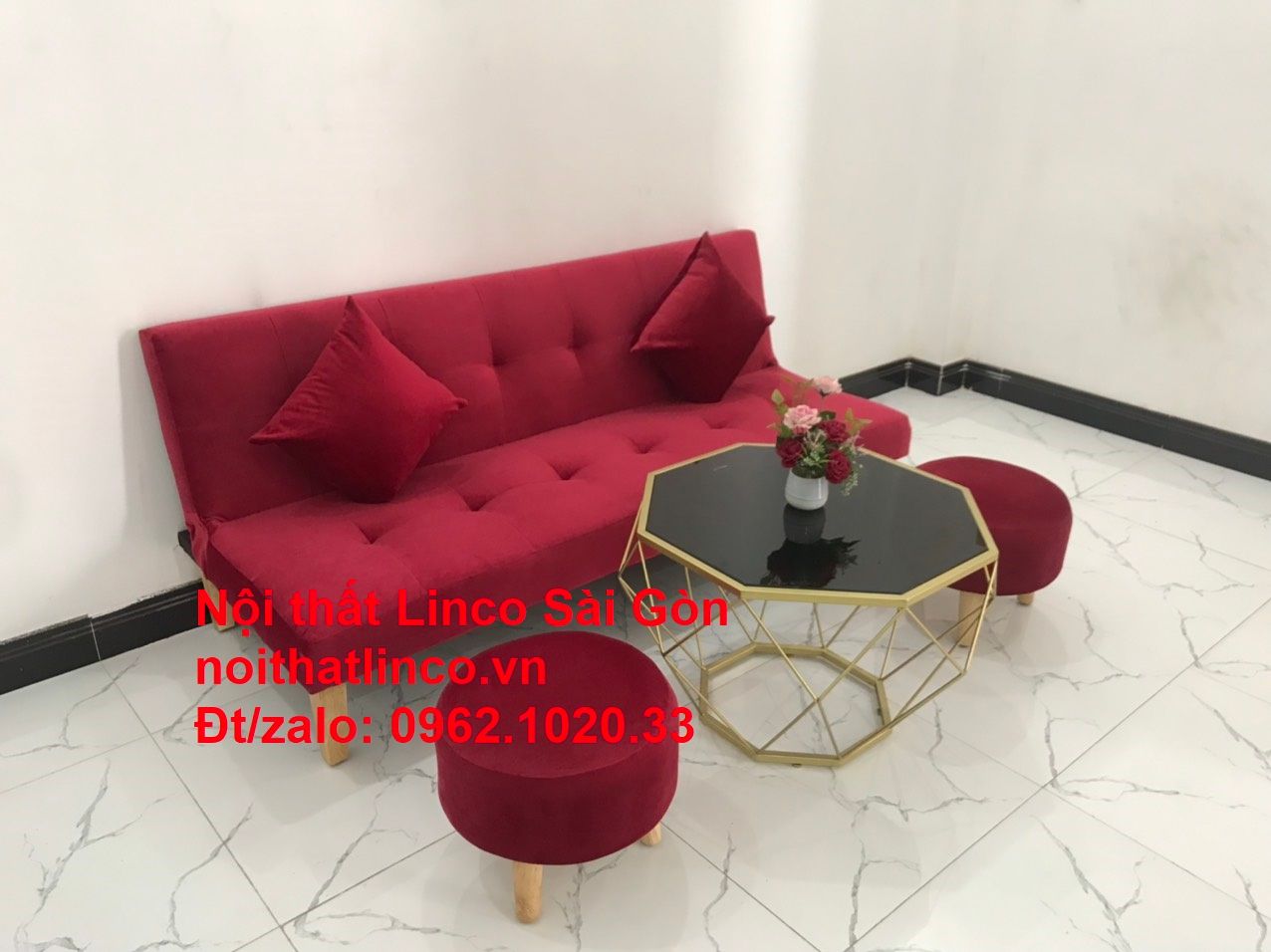 Bộ ghế sofa bed giường nằm màu đỏ mini nhỏ 1m7 giá rẻ đẹp Nội thất Linco Sài Gòn