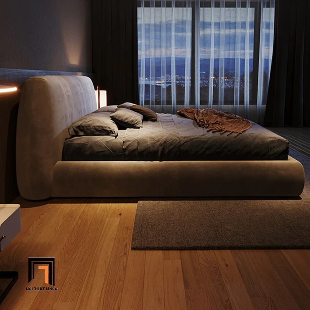 Giường ngủ hiện đại GN47 Nadia bọc da giả màu xám đậm