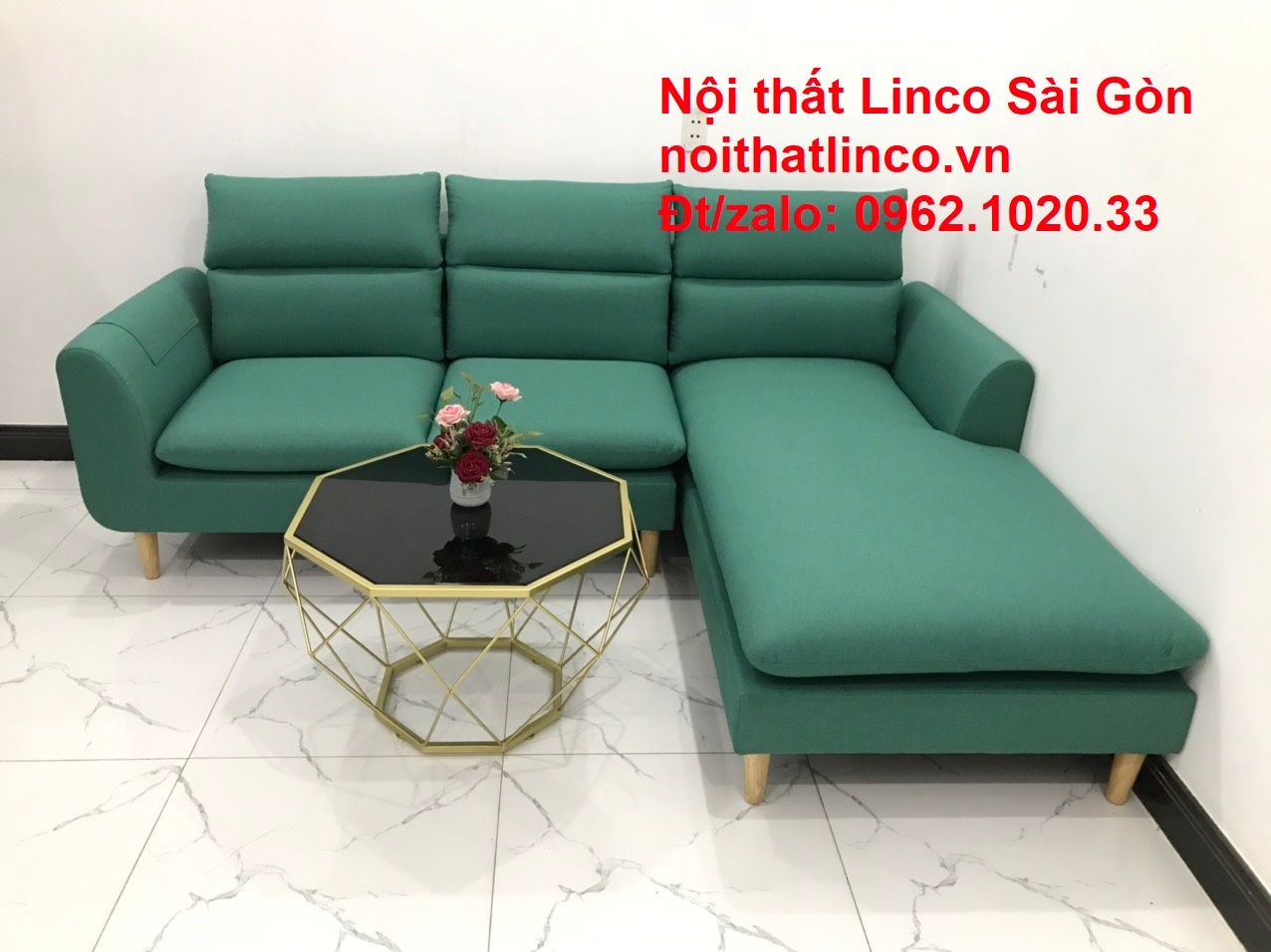 Ghế sofa góc chữ L giá rẻ | Sofa góc xanh ngọc lá cây đẹp | Nội thất Linco HCM Sài Gòn