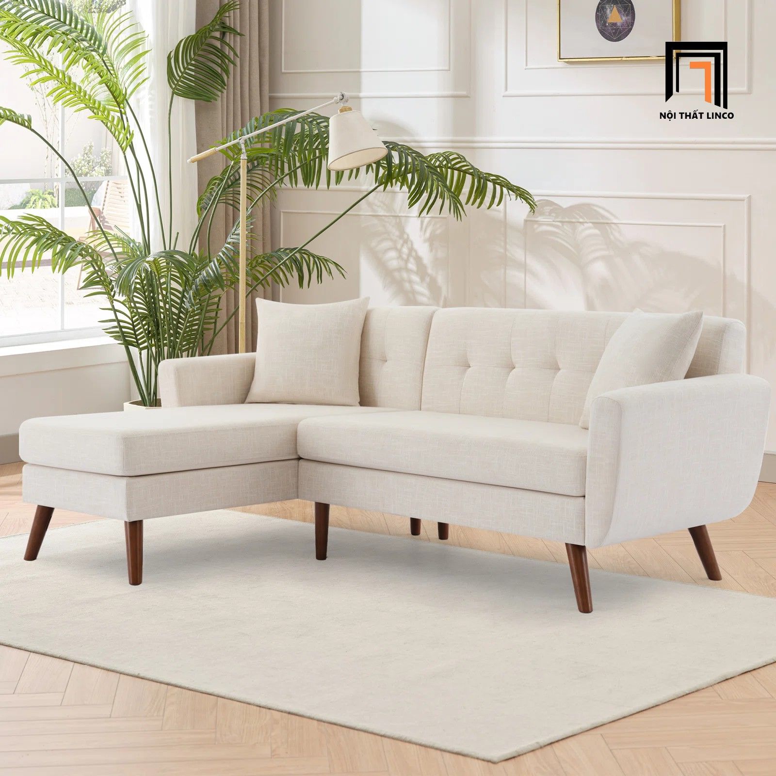 Sofa góc gia đình nhỏ 2m2 x 1m6 GT226 Catine xám đậm vải nỉ