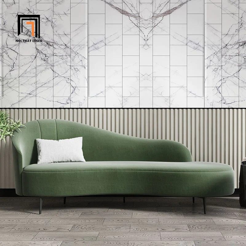 Ghế sofa văng cong xanh lá BT285 Laventa 2m xanh lá vải nhung