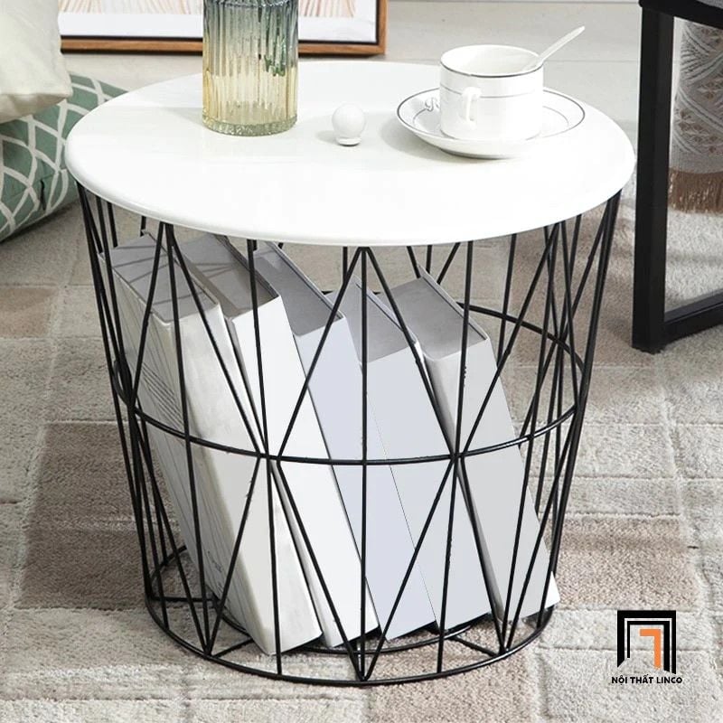 Bàn sofa phòng khách nhỏ gọn BSF26 Bagym mặt đá hình tròn 50cm