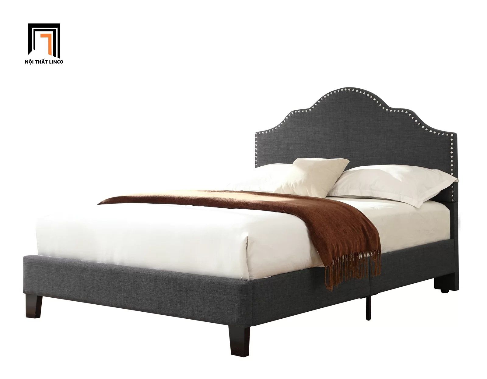 Giường ngủ phong cách Âu Mỹ GN22 Adel màu xám đậm