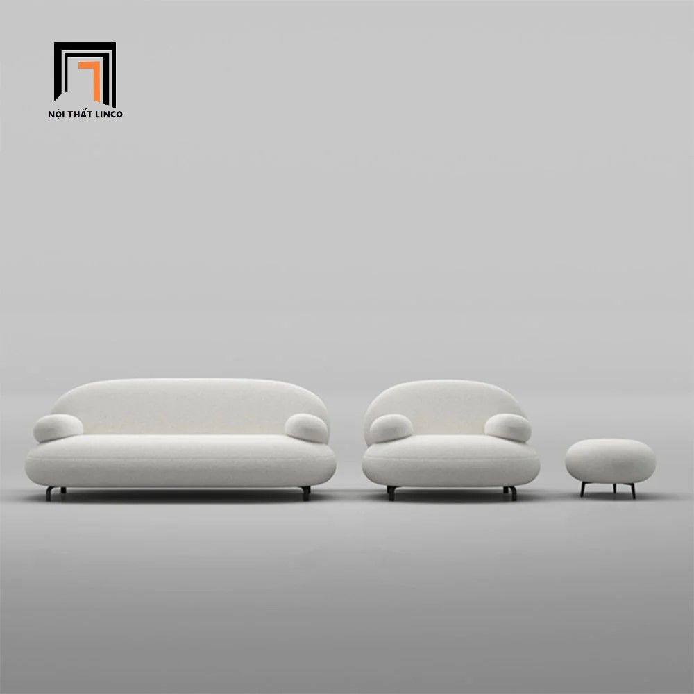 Bộ ghế sofa cong KT56 Nina màu trắng kem cho shop tiệm