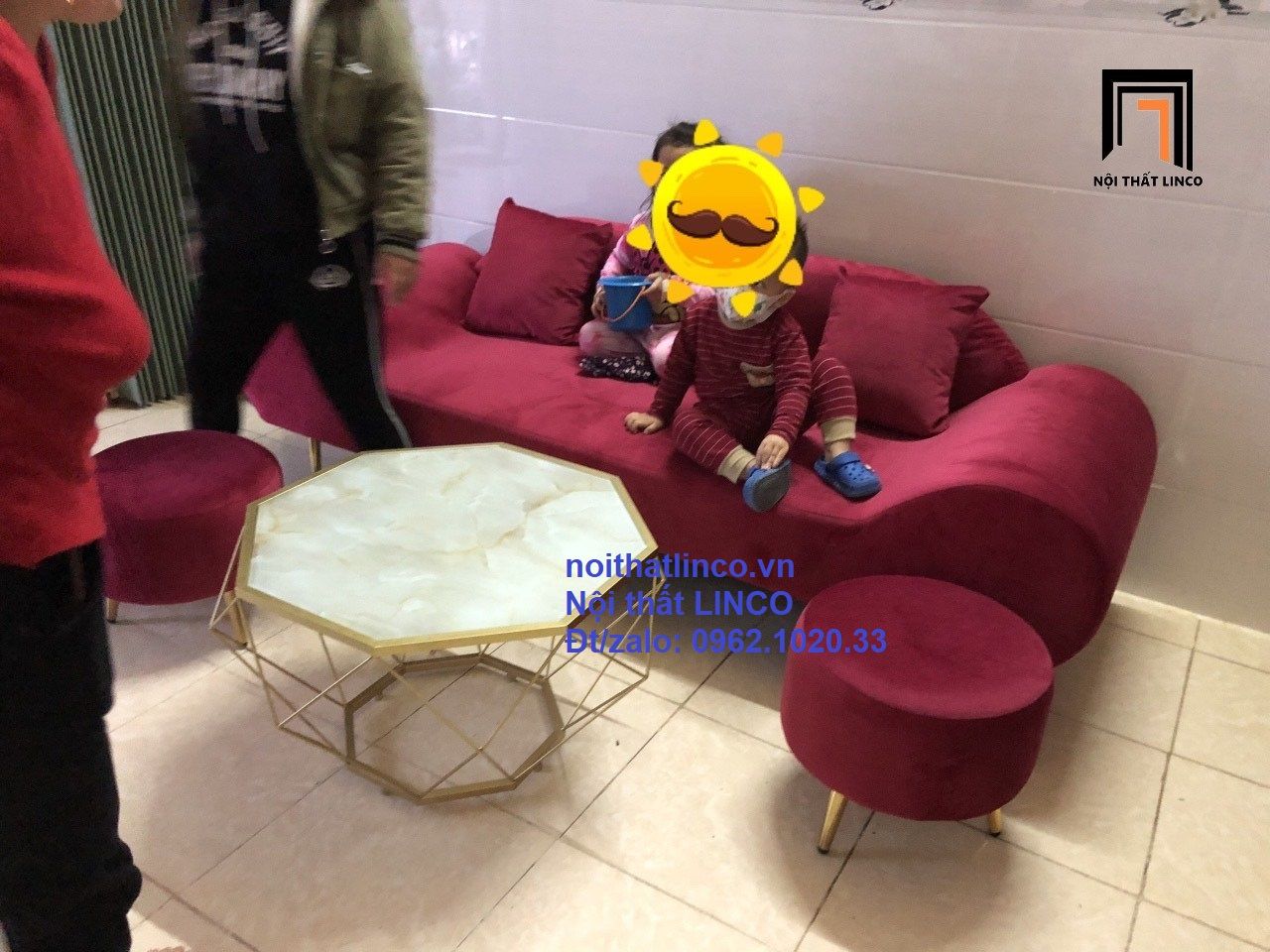 Bộ ghế sofa salon văng băng thuyền SFT dài 2m đỏ đô đẹp giá rẻ