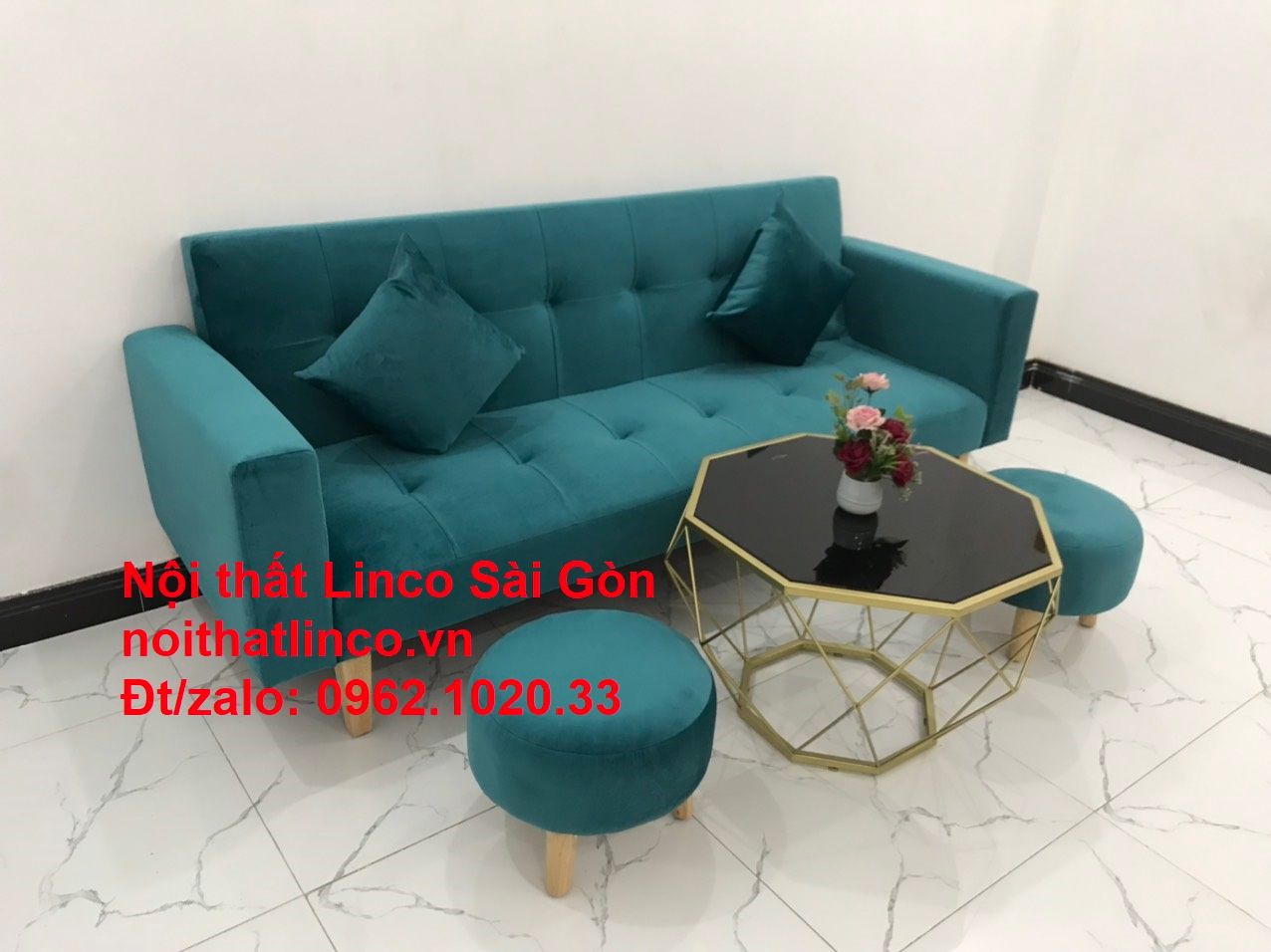 Bộ ghế salon sopha giường rẻ | Sofa màu xanh lá cây đậm phòng khách | Nội Thất Linco Sài Gòn