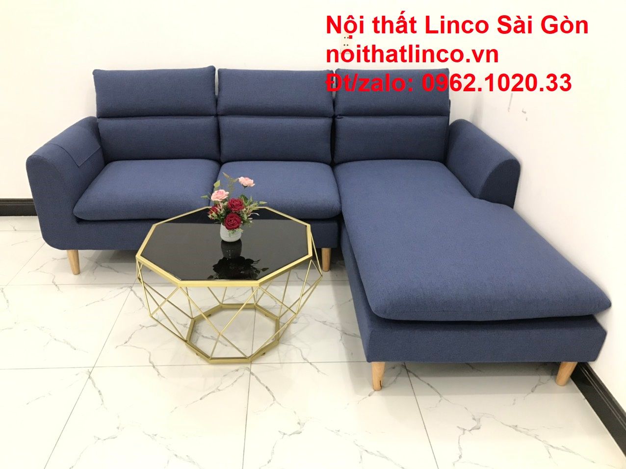Bộ bàn ghế sofa góc | Sofa góc chữ L xanh đậm giá rẻ đẹp phòng khách | Nội thất Linco Tphcm
