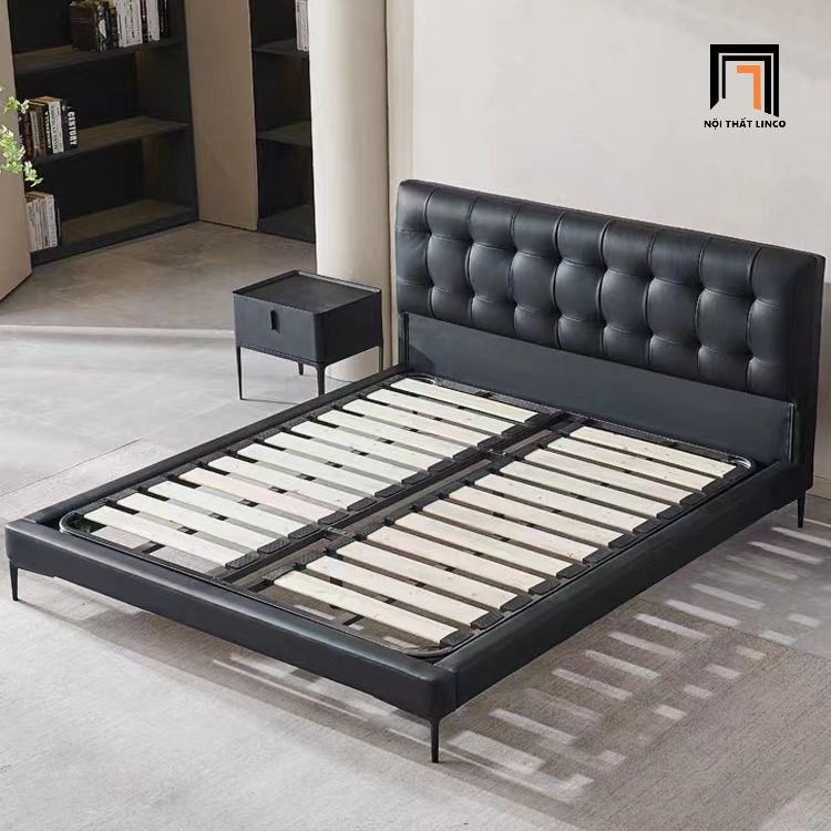Giường ngủ bọc da Pu màu đen GN79 Kirk đầu giường giật lún