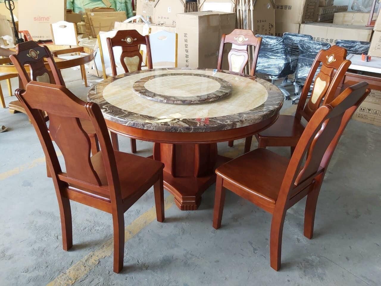 Bộ bàn ăn tròn xoay 6 ghế gỗ GF18-BAD6-G317-B359 1m3 đẹp