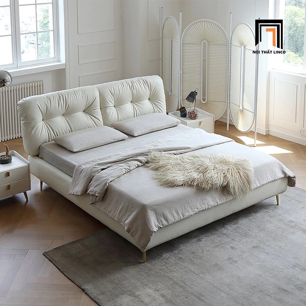 Giường ngủ bọc da Pu GN43 Noral 1m6 x 2m đầu giường giật lún