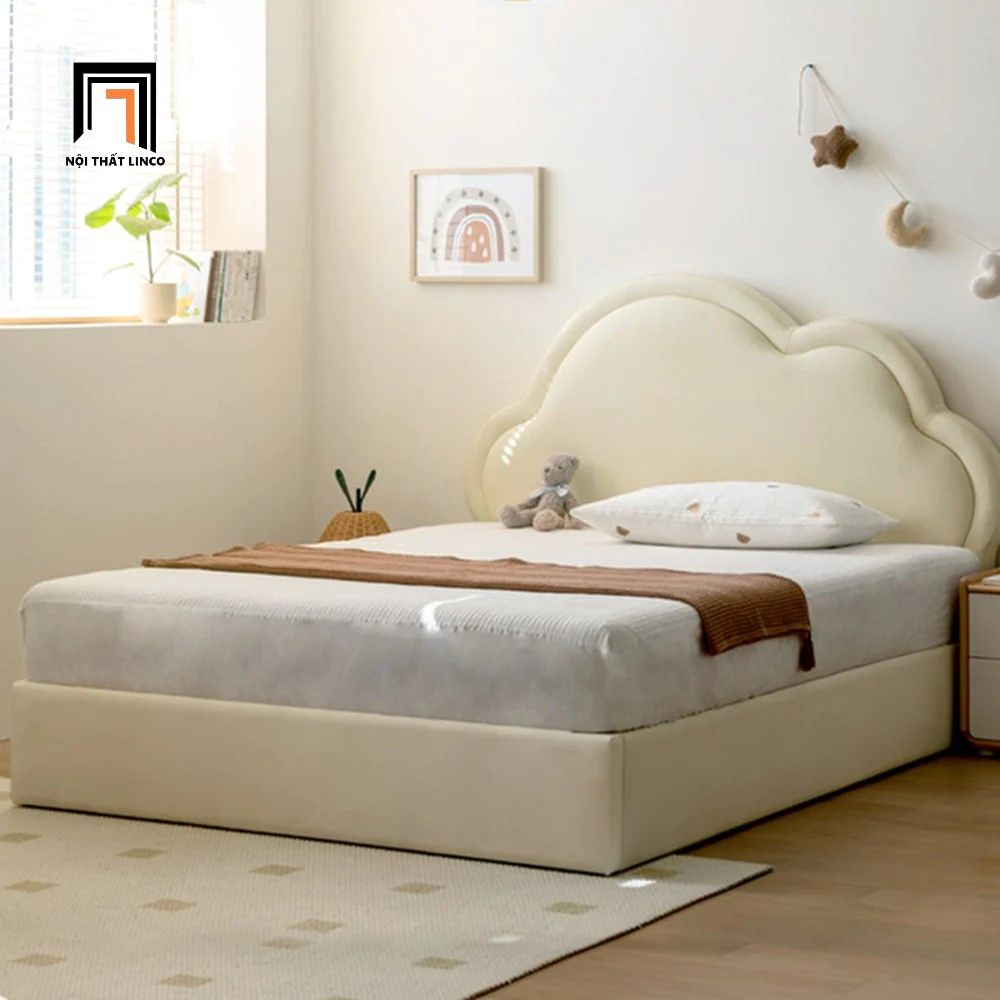 Giường ngủ da công nghiệp 1m6 x 2m GN38 Dillian màu trắng kem