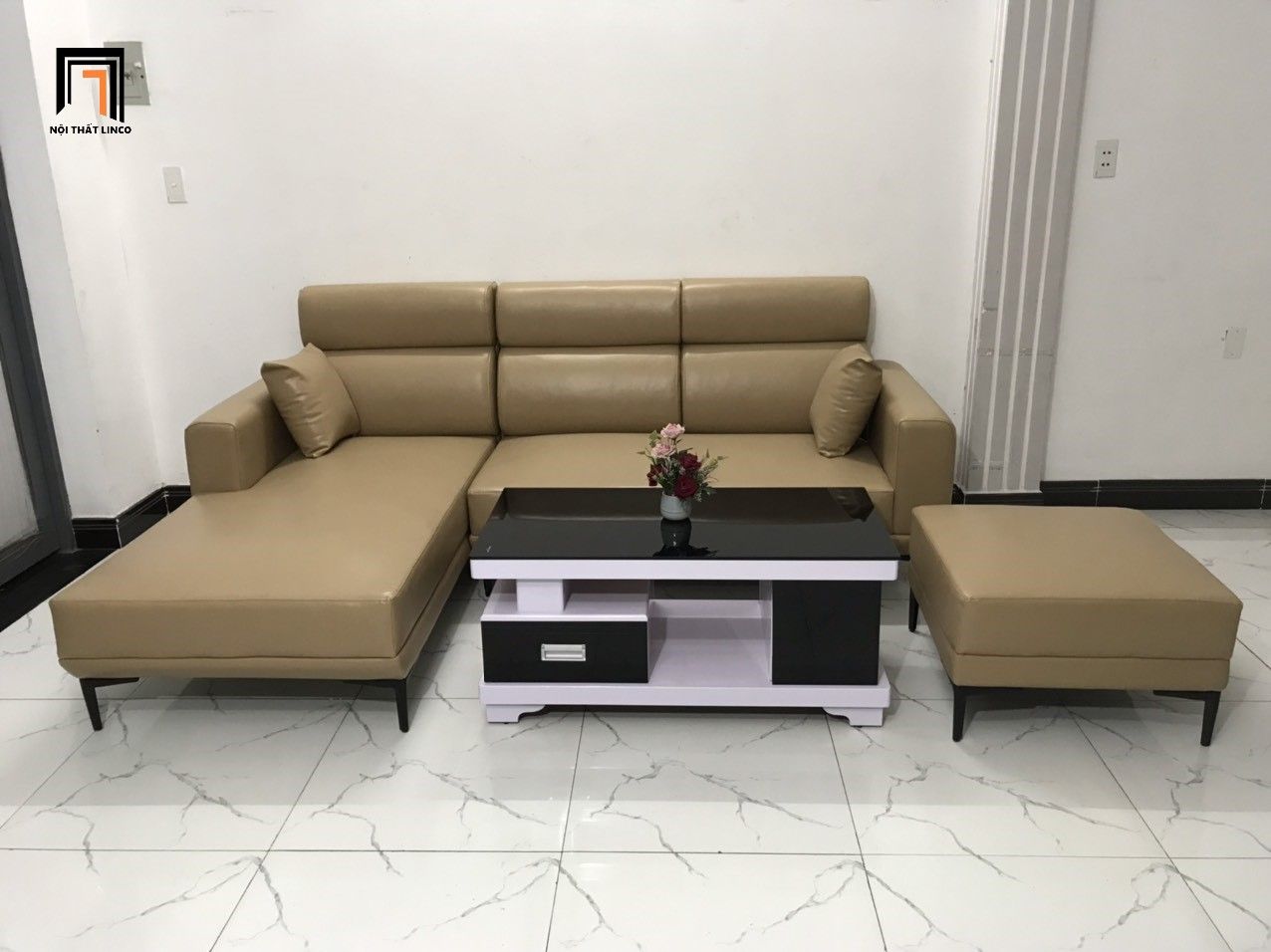 Bộ ghế sofa góc phòng khách GT230 Gangi 2m4 x 1m6 màu sữa