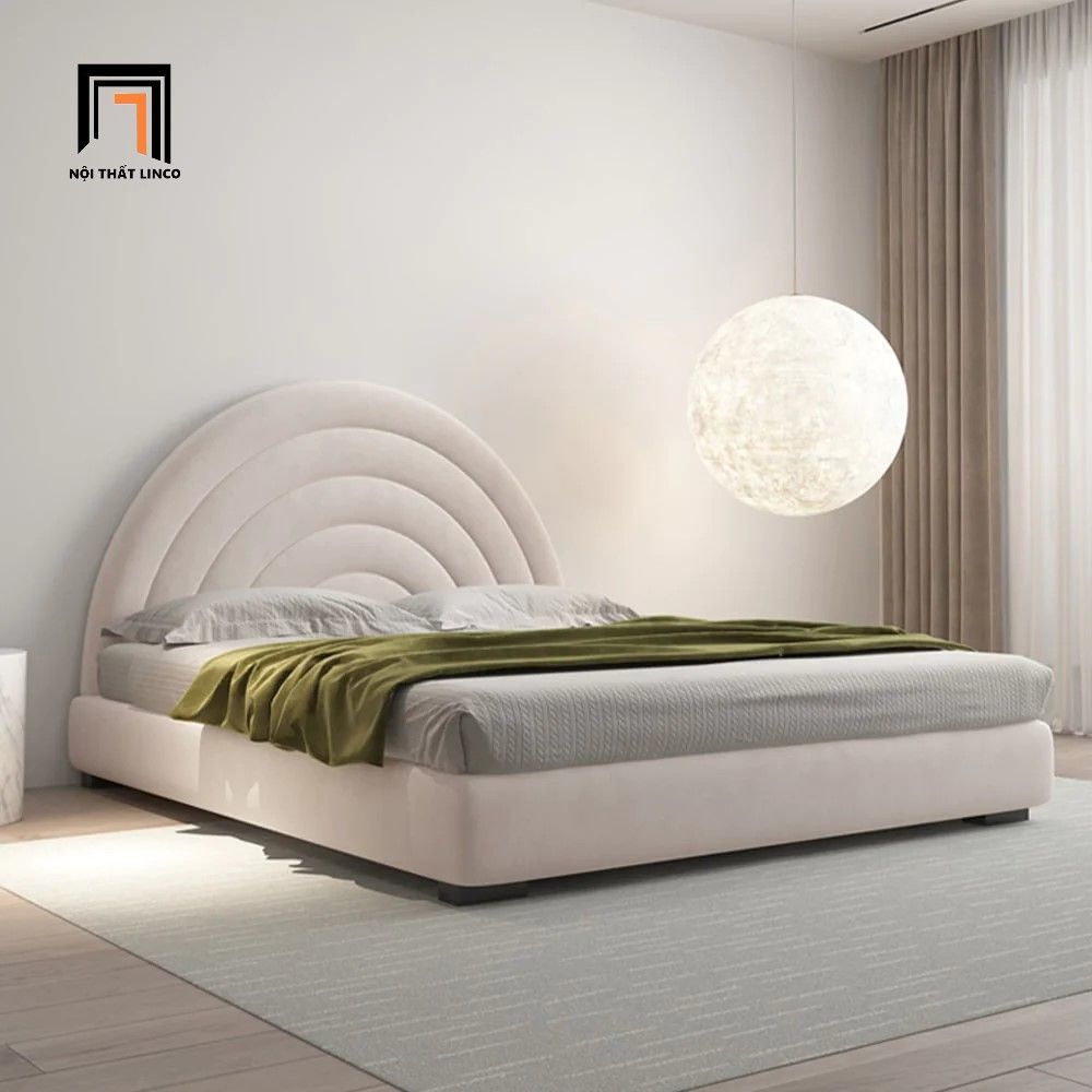 Giường ngủ bọc vải nỉ GN34 Bartley hình trăng tròn xinh xắn