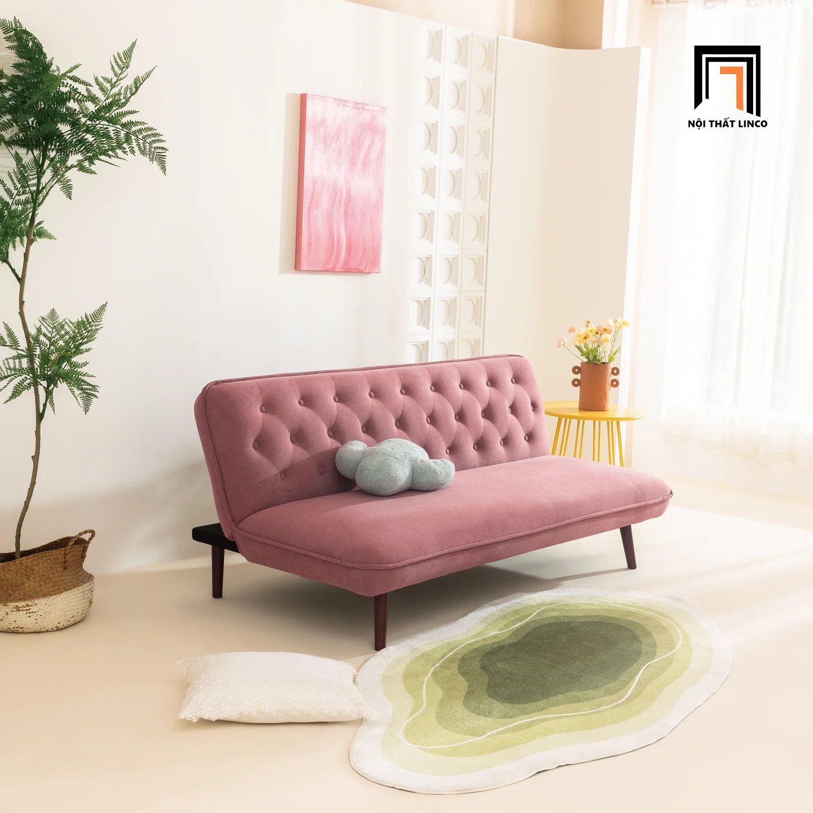 Ghế sofa sang trọng giật nút GB68 Jolee 1m8 màu hồng phấn