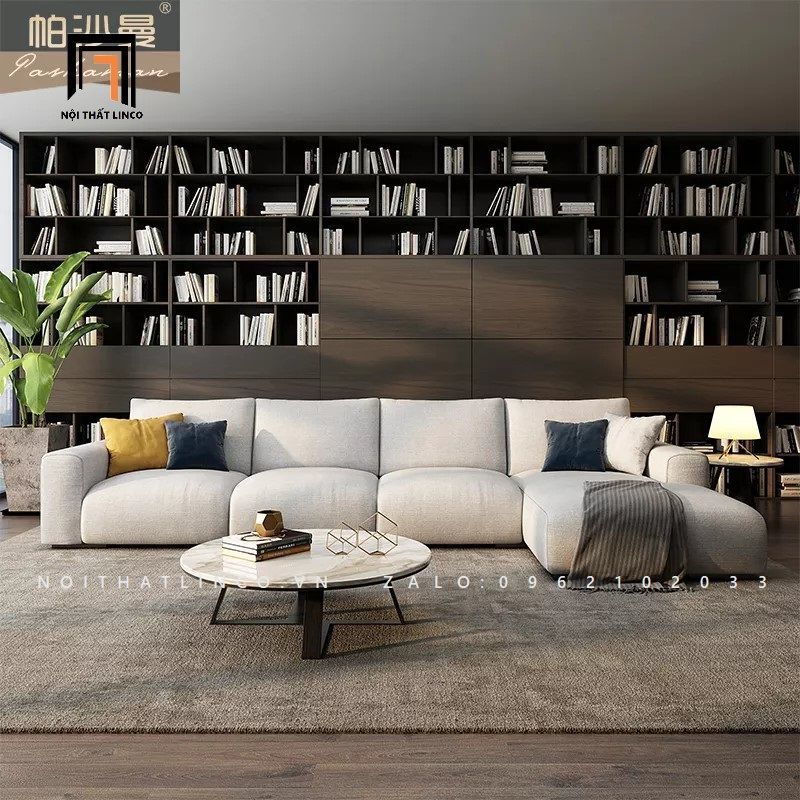 Bộ ghế sofa góc chữ L lớn GT29 Hoove 3m x 1m6 xám trắng