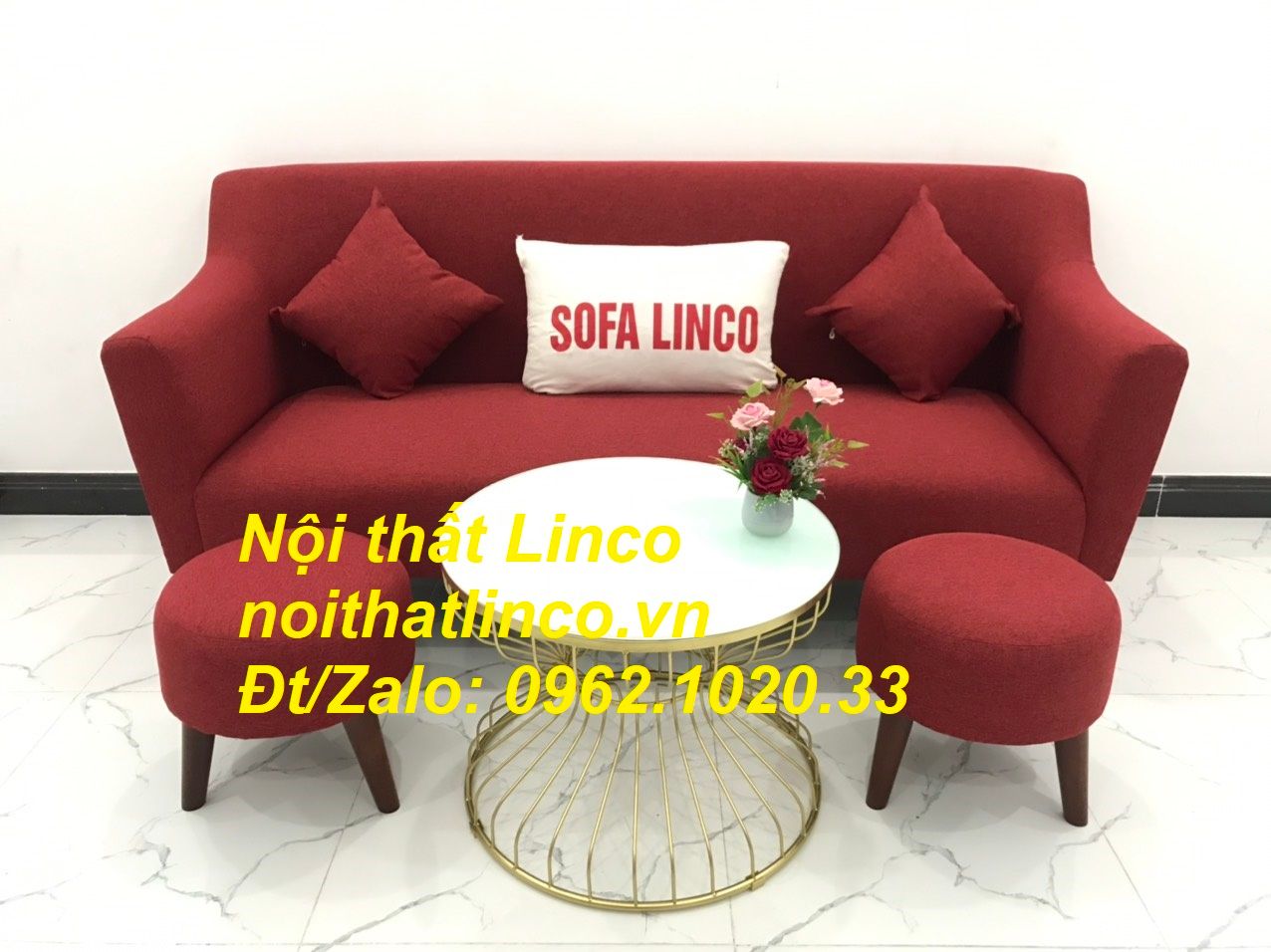 Bộ bàn ghế Sofa băng 1m9 đỏ giá rẻ phòng khách Nội thất Linco Sài Gòn