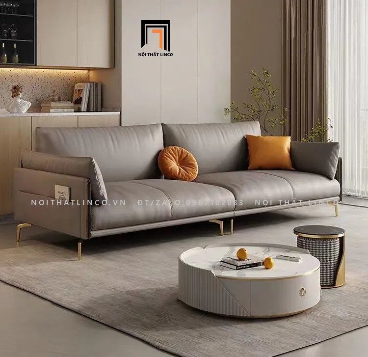 Ghế sofa băng da simili dài 2m2 BT85 Skinny màu xám ghi