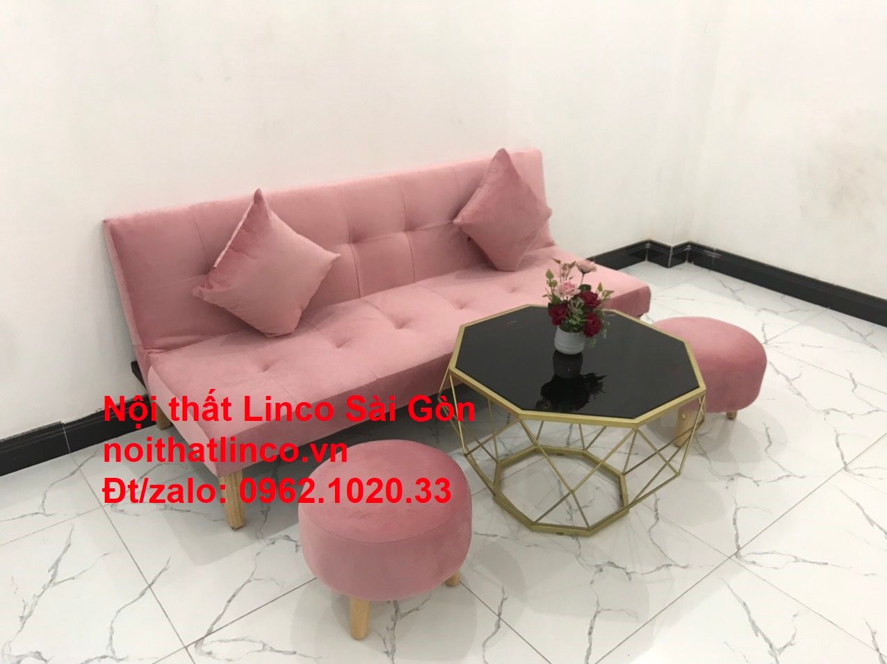 Bộ bàn ghế salon sopha màu hồng cách sen giá rẻ hiện đại Nội thất Linco Sài Gòn