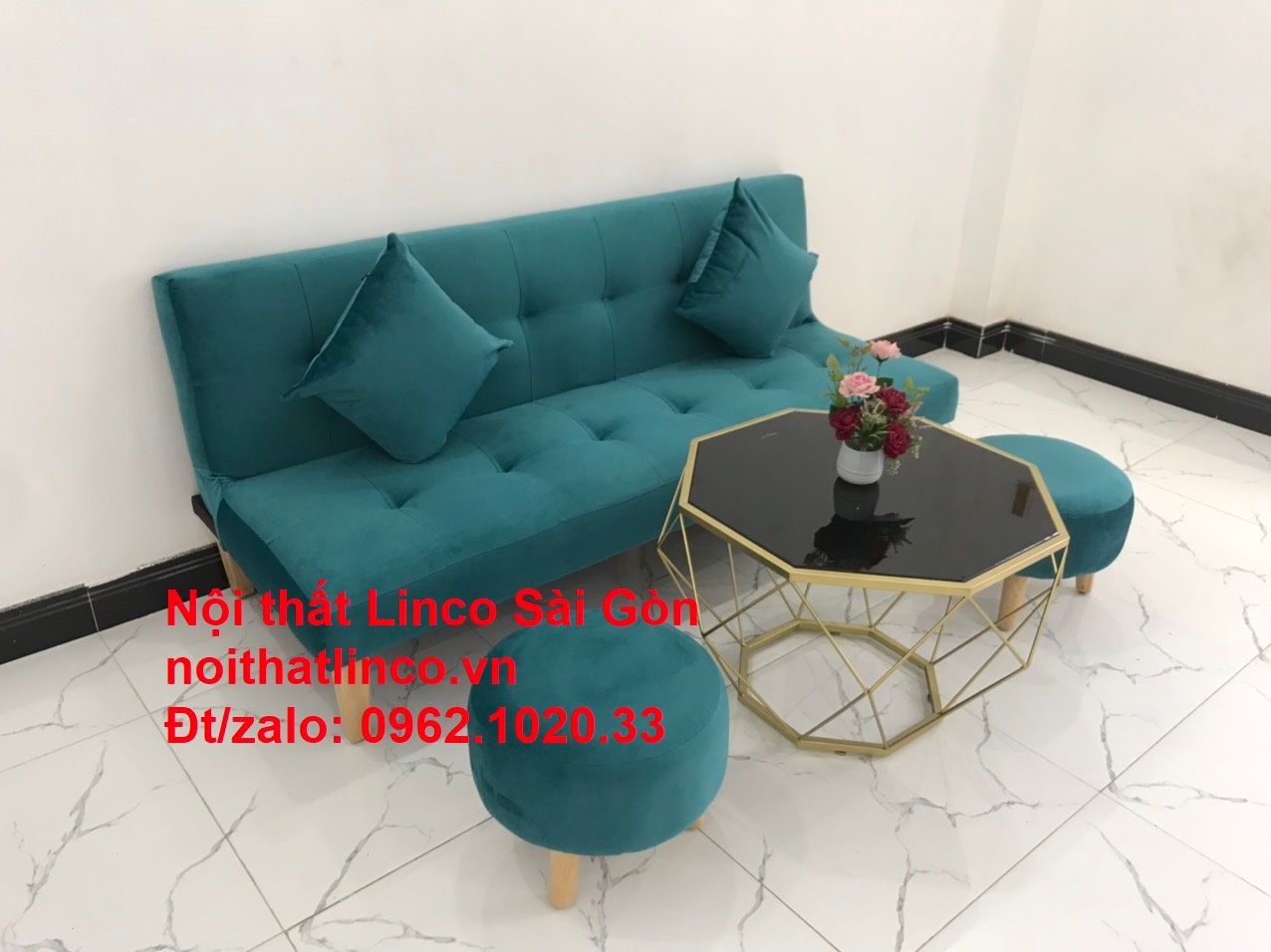 Ghế sofa giường nằm 1m7 mini giá rẻ xanh lá cây đậm đẹp | Nội Thất Linco Sài Gòn